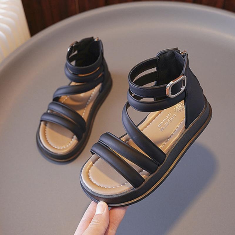 Children Fashion GLADIATOR Shoes 2024 New Summer Versatile Soft Breatheable Simple Girls Sandals PU Kids Shoes Soft Korean Style
