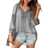Women Shirt V-Neck Long Sleeve Side Split Hem Pullover Tops Solid