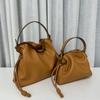 New Soft Cowhide Drawstring Lucky Bag Bucket Bag Size Single Shoulder Crossbody Bag Multi-functional Pleated Bag