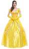 Royal Pine Women's Beauty and the Beast Belle-Style Gold Princess Dress with Petticoat, Luxurious 4-Piece Costume Set (Size L)
