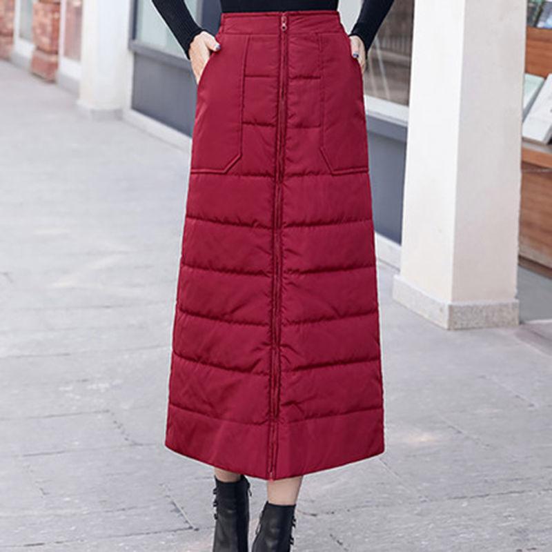 Autumn Winter Women's Plus Size Thickened Warm Solid Colour Mid Length Zipper Skirt Comfortable Windproof Warm Skirt
