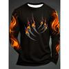 3D Printed Flame Scratch Pattern Autumn Men's Crew Neck T-Shirt Casual Long Sleeve Oversized Pullover Fashion Tops