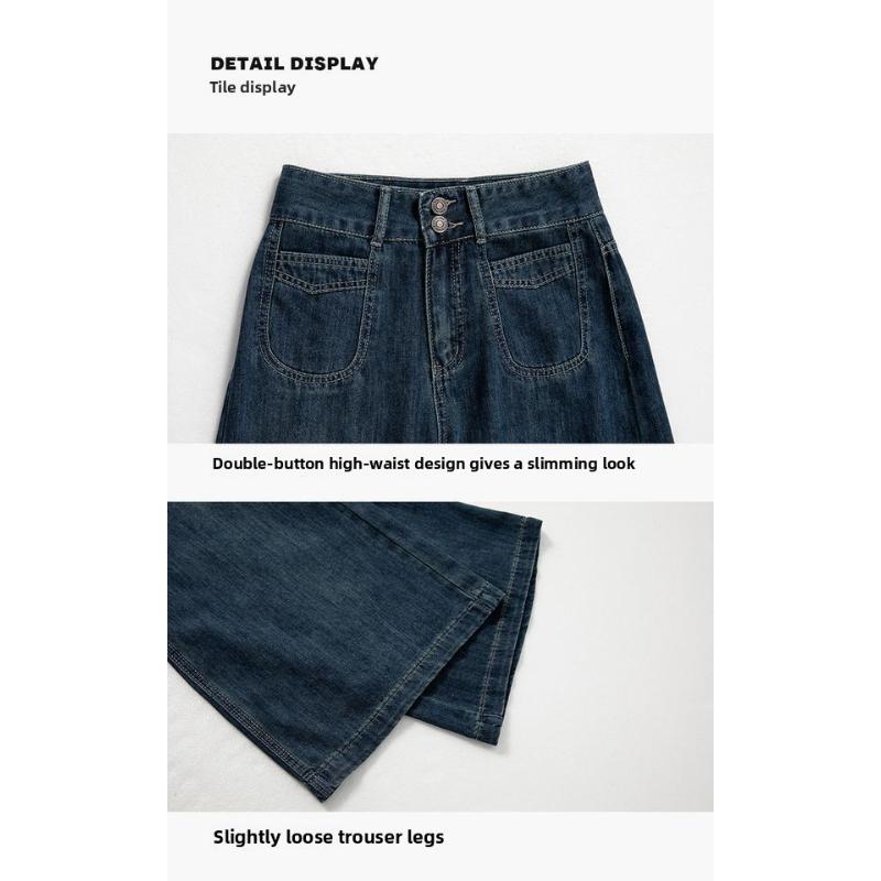 2025 Dark Blue High Waist Wide Leg Jeans Women's Summer Versatile Slimming Fall Clothes Loose Straight Pants Spring and Autumn