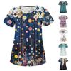 Women's Casual  Print Short Sleeve Sloping Collar Workwear Top With Double Pockets