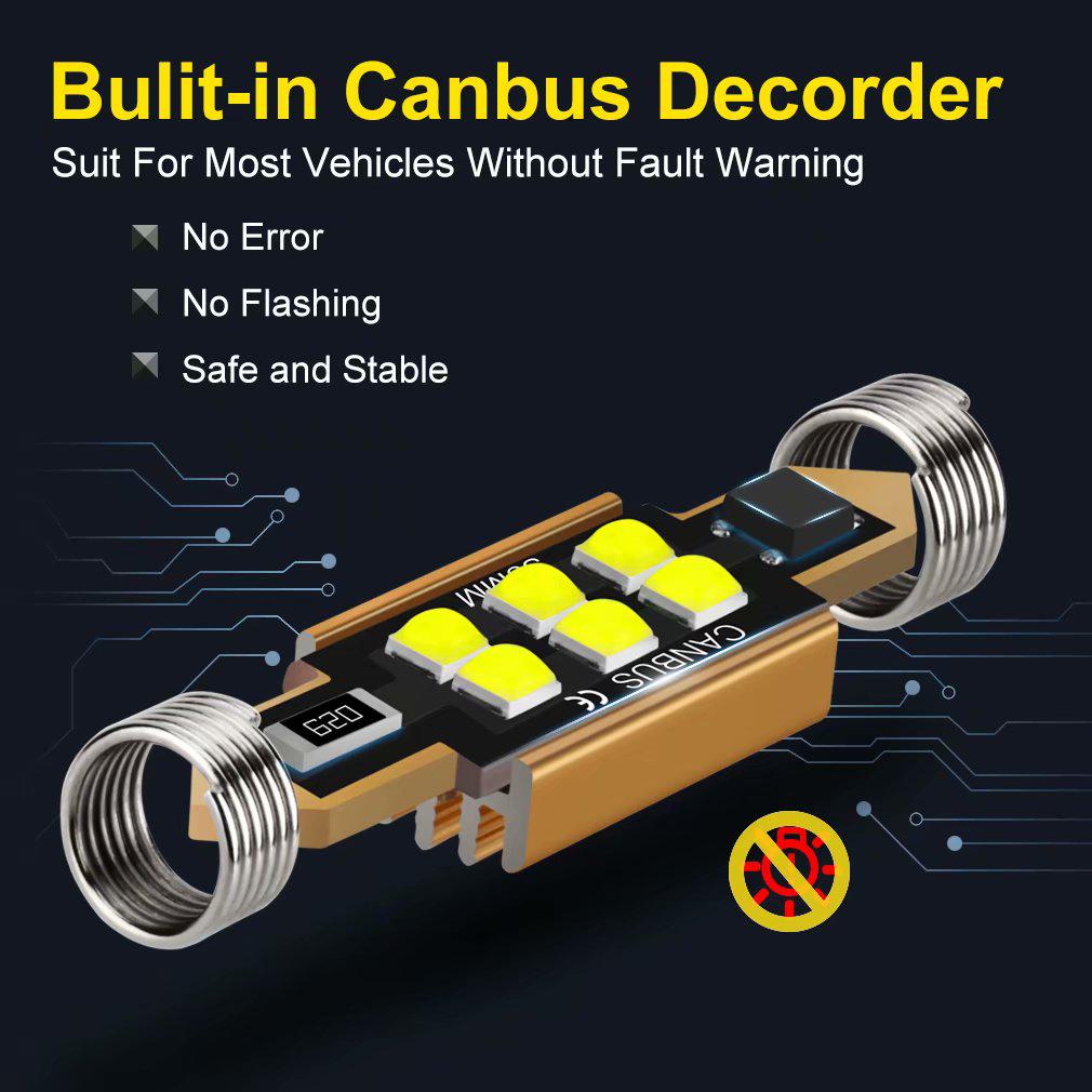 1x C5W LED Bulb Canubs 12V 6 SMD Super Bright White C10W LED Festoon 31mm 36mm 39mm 41mm Error Free License Plat Interior Light