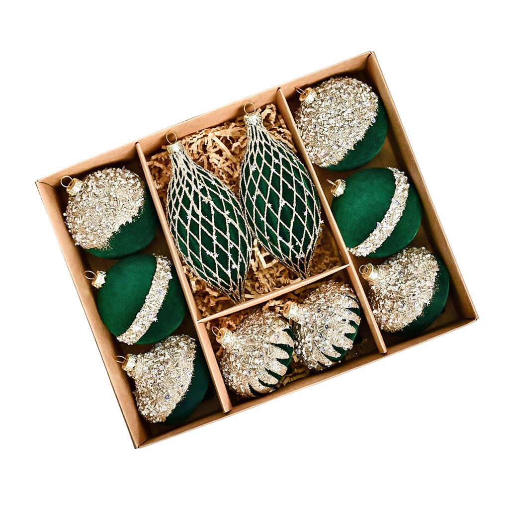 10-pack Christmas Ball Pendants, Special-shaped Flocking Painted Balls, Christmas Party Venue Decorations