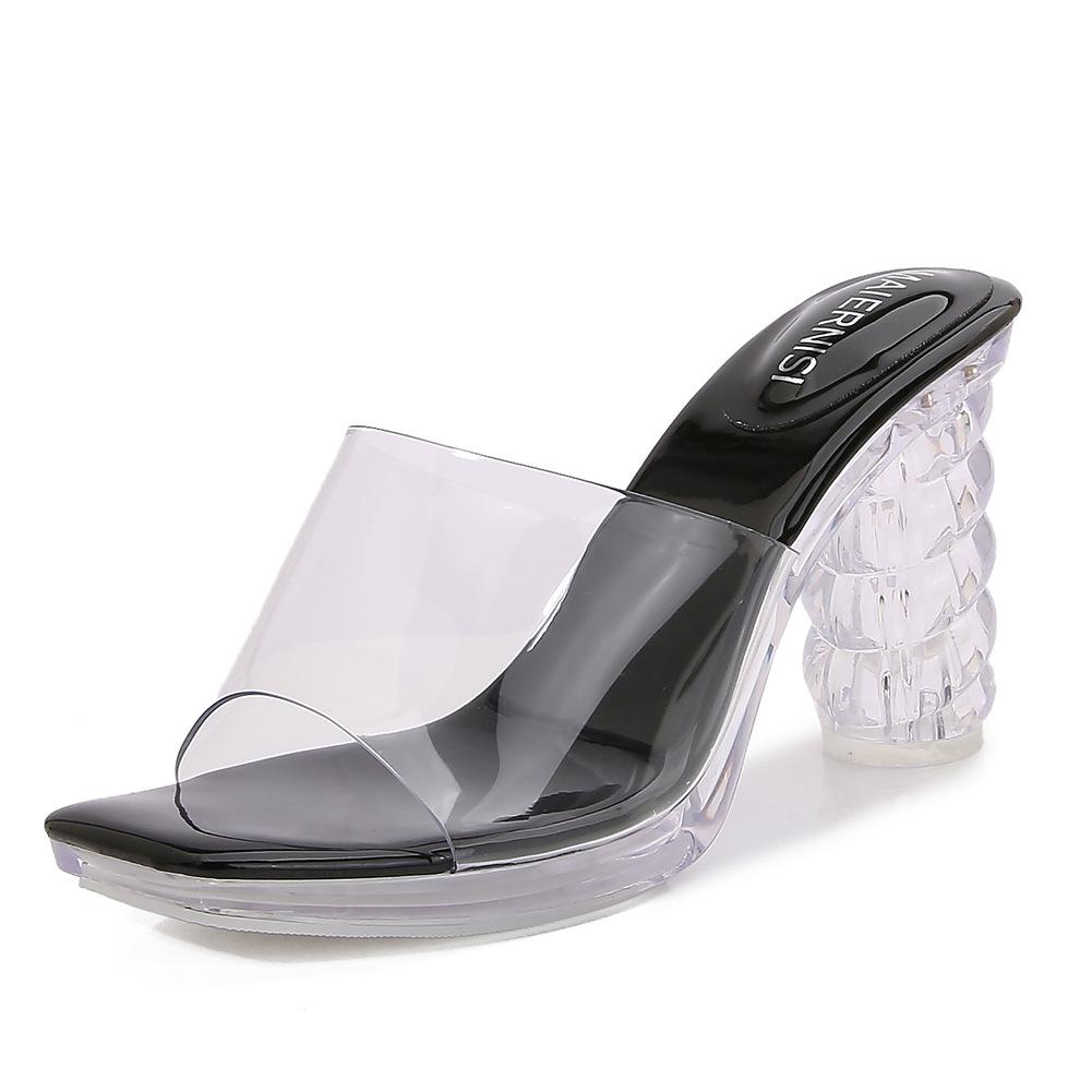 Transparent High Heels Summer New Waterproof Table Thick Heel Multi-color Thick-soled Crystal Sandals Slippers Women's Fashion