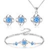 Huopin Lucky Clover Necklace Pendant Set, Female Summer Couple Bracelet, Cute And Elegant Blue Leaf Ear Jewelry