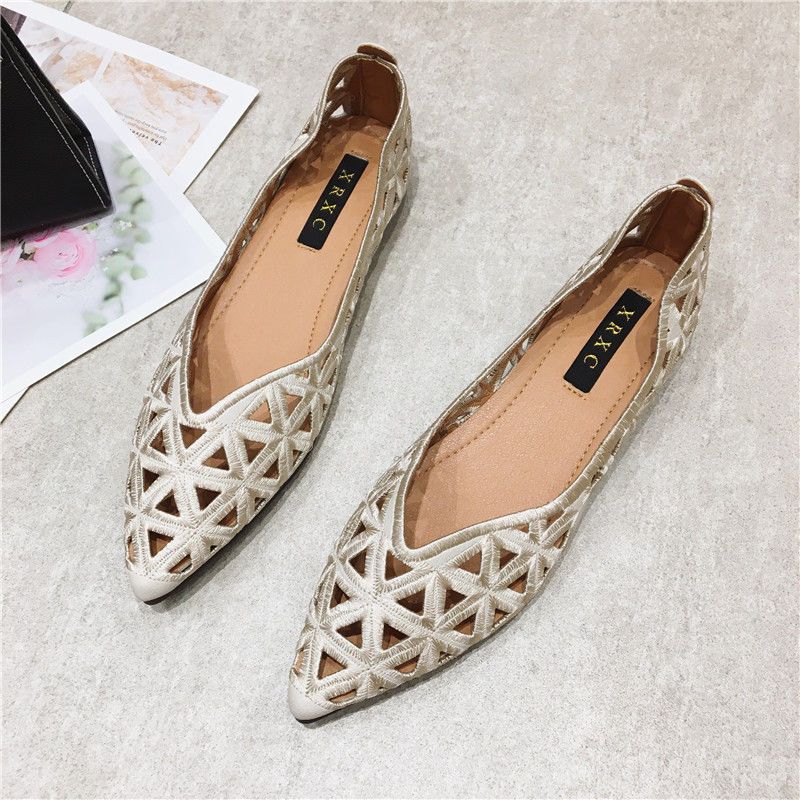 Women's Pointed Toe Breathable Flat Shoes Summer Cutout Faux Leather Shoes Women's Breathable Hollow Ballet Flats Flower Loafers