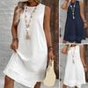 Women's Summer Dress Casual Sleeveless Crew Neck Midi Dress Holiday Travel Shift Sundress for Beach Vacation