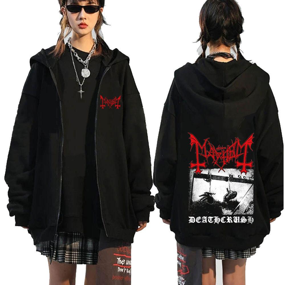 Mayhem Deathcrush Music Zip Up Hoodies Death Metal Gothic Band Zipper Sweatshirts Men Women Oversized Fleece Jacket Hoody Coats