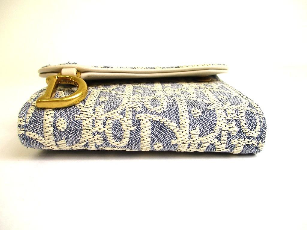 Оригинальный кошелек Christian Dior Cannage светло-голубой трехстворчатый Saddle Lotus #a841 Восстановленный