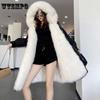 Removable Fox Fur Lining Mid-length Fur Coat Female Thick Warm Knee-high Fur Coats Autumn and Winter Hooded Parka with Waist Drawstring