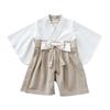 EMOKA Baby Kimono Romper with Hakama (80cm, White/Grey Beige)
