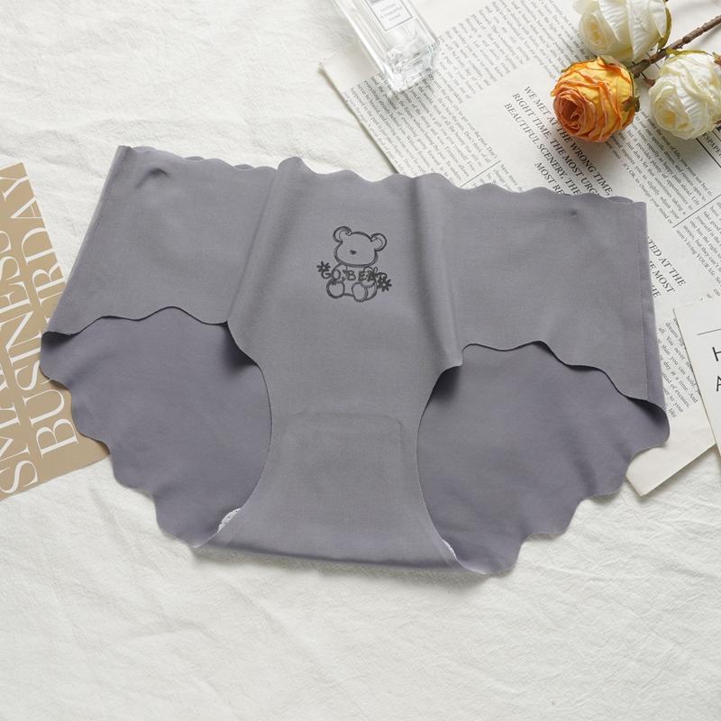 Women Ice Silk Mid-Waist Panty Wave Waist Comfortable Girl Underwear Cute Cartoon Print Breathable Bottom Crotch Briefs