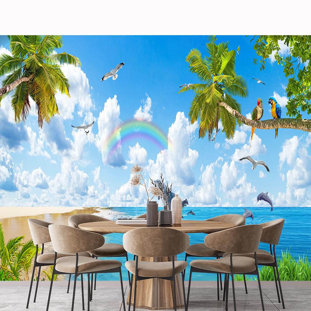 3d Dolphin Wallpaper Seaside Scenery Landscape Wall Mural Bedroom Living Room Hotel Beach Wallpaper Home Decor