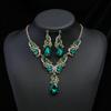 2Pcs/Set Women Rhinestone Pendant Vintage Necklace Earrings Jewelry MIT