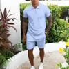 Spring Men Suits Zip Short Sleeve Sleeve T Shirt 2 Piece Set Casual Pocket Short Pants Sweatsuits Men's Sports Two Piece Sets
