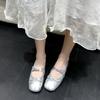 Silver Temperament Retro Single Shoes French Ballet Shoes Women's Bow Square Head Light Mouth Soft Mary Jane Flats Women