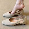 Summer Thick Heel Hollow Sandals for Women French Style Single Leather Shoes