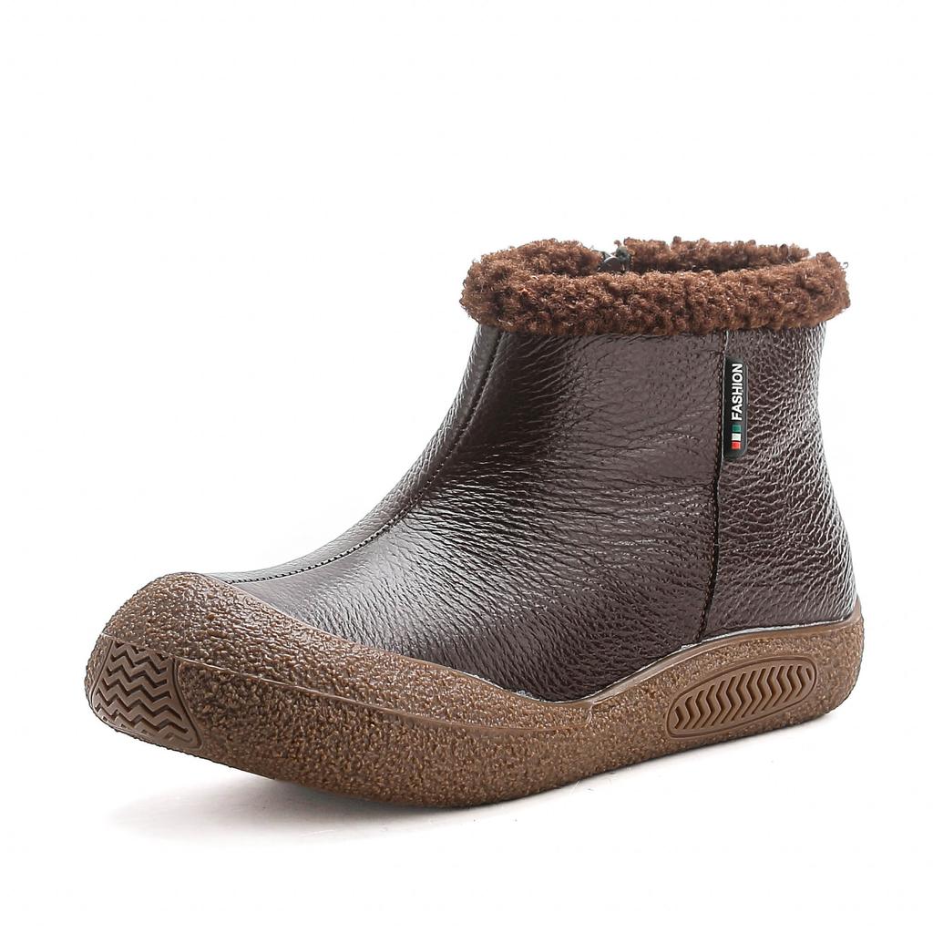 Genuine Leather Warm Cotton Boots Short Boots Toe Layer Cowhide Soft Bottom Soft Surface Winter Middle-aged and Old Anti-slip Wear-resistant