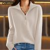 Women's Autumn and Winter Casual Solid Colour Long Sleeve Knit Zip Pullover Sweater