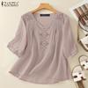 ZANZEA Women Casual V-Neck Half Sleeve Loose Embroidery Blouse