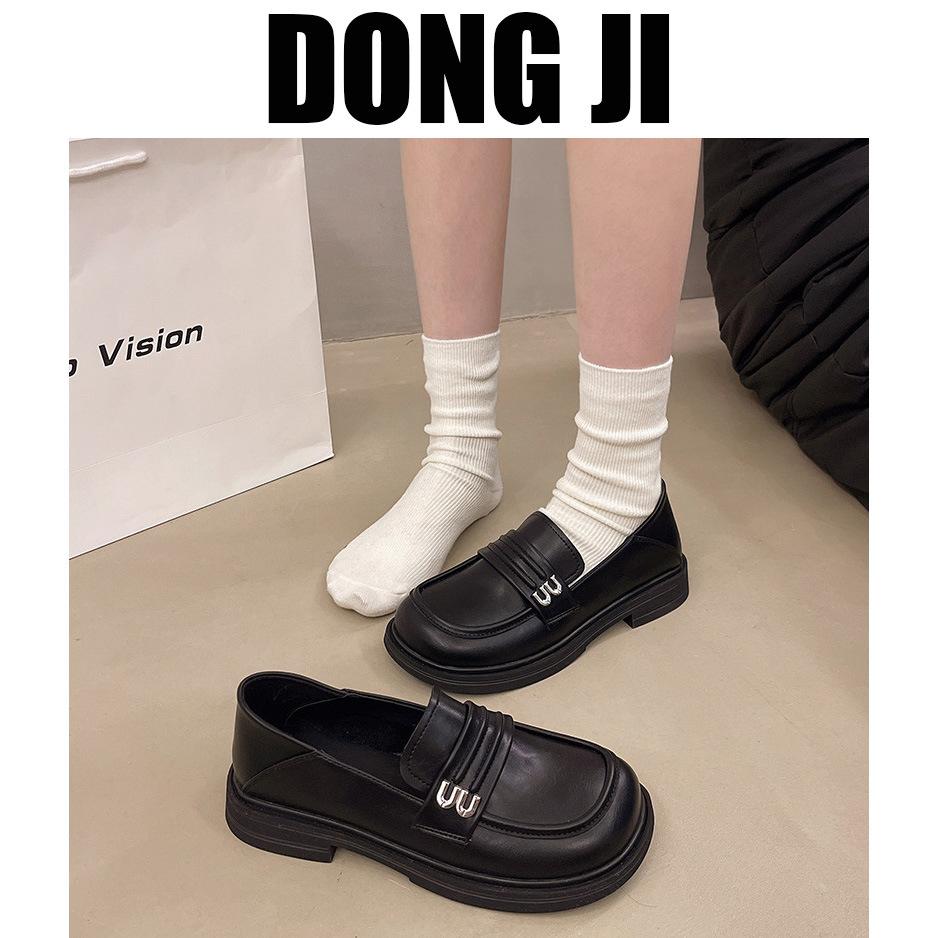 Autumn 2024 Retro Black British Style Round Head Comfortable Versatile One-pedal Flat Women's Single Shoes Trendy Small Leather Shoes