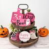 Halloween Tiered Tray Decor Set Happy Halloween Wooden Signs Cute Ghost Model Witch Spider Hat Ornaments Festive Atmosphere Decoration