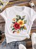 (Asian Size) Clothing T Shirt Love Heart Flower Cute Fashion Ladies Casual Women Tee Top Short Sleeve Print Lady Female Graphic T-shirts
