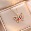 Full Zirconium Color Butterfly Pendant Stainless Steel Necklace Women's Simple Temperament Necklace