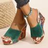 Fashion Floral Print Wedge Heel Sandals for Women Summer 2025 Ethnic Style Chunky Platform Slippers Woman Thick Bottom Peep Toe Slides