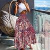 Women Fashion Floral Print Folds Bohemian Elastic High Waist Skirt Ladies Knee-Length Long Skirts for Women