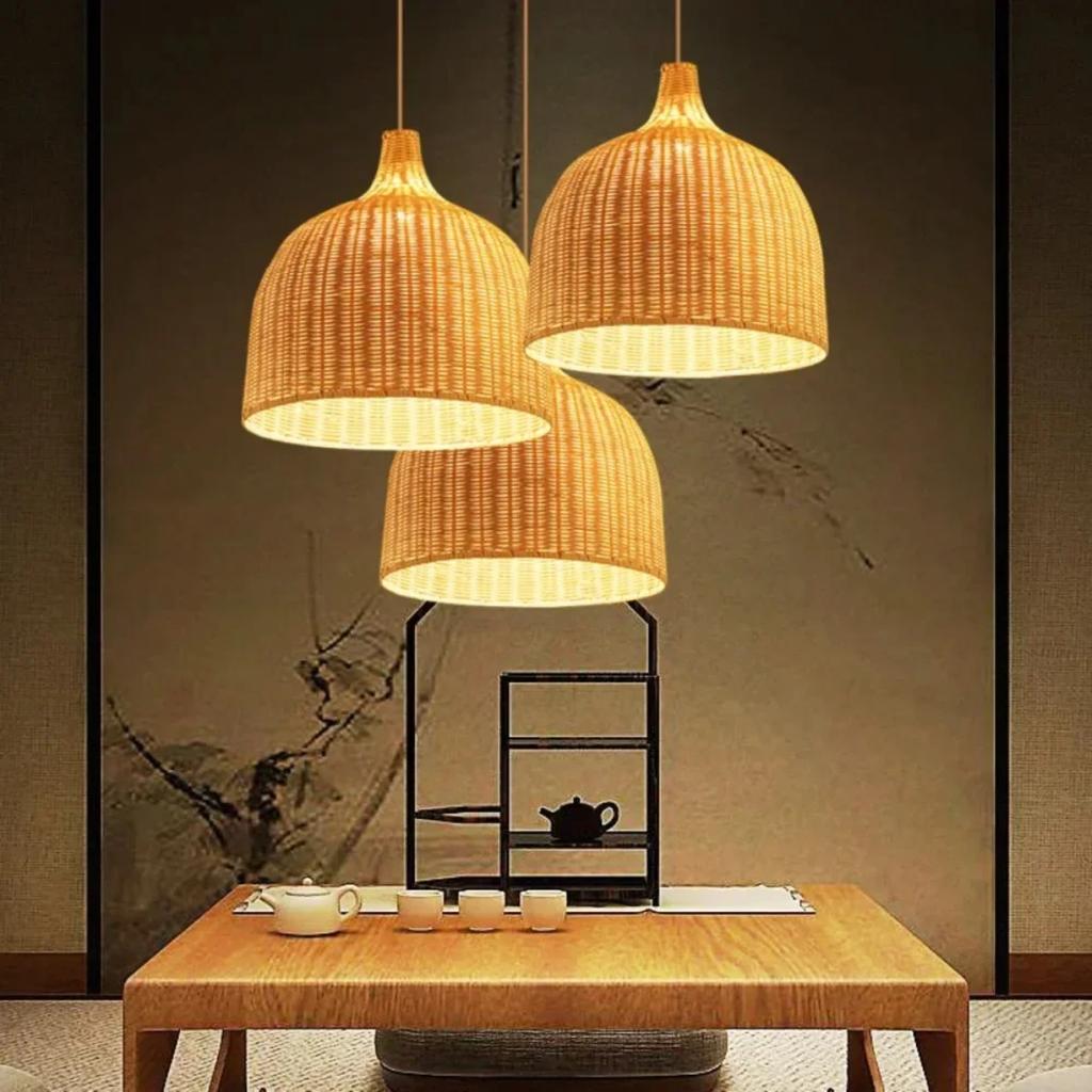 New Bamboo Lamp Shade - Natural Hand-Woven Rattan Chandelier Bamboo  Lighting Fixtures Hanging Light