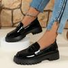 Fashion 2024 Spring and Autumn Hot Selling Women's Shoes Fashionable Round Toe Solid Color Glossy Slip-on Low Heel Women's Loafers
