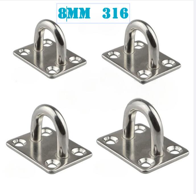 4pcs 5mm/6mm/8mm/10mm/12mm Stainless Steel Square Pad Eye Plate Hook Hanger Heavy Duty Ceiling Wall Boating Yacht Shade Sailing Marine