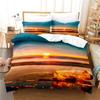 Sunset Scenery Duvet Cover Set King Queen Size Red Sunshine Landscape Polyester Comforter Cover For Kids Boys Girls Bedding Set