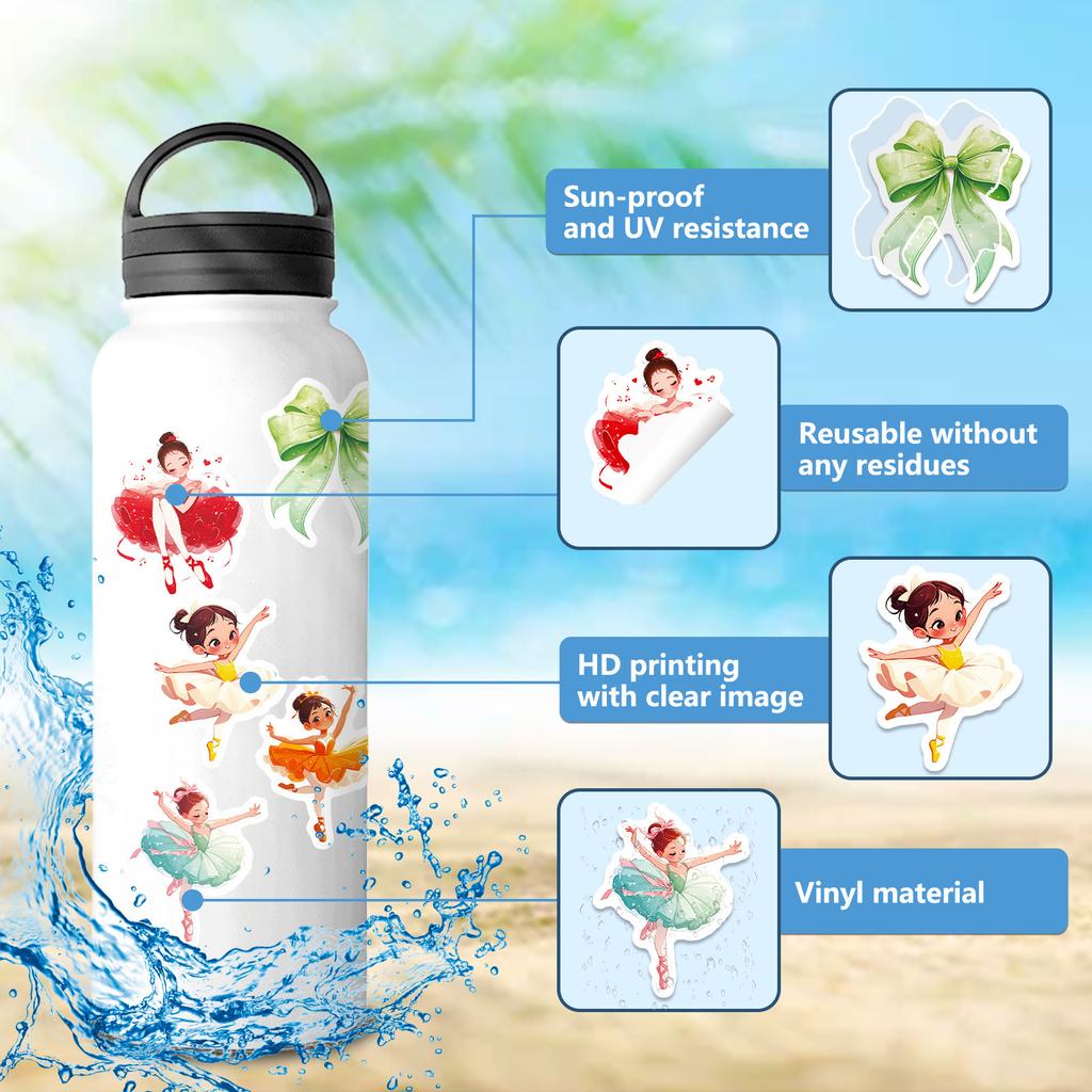 50PCS Ballet Dancing Girl Stickers, Cute Cartoon Decals for Luggage, Car & Decoration