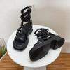 Thick-soled Flat-soled Heightened Lace-up Sandals Female Summer New Fairy Wind Open-toed Muffin Bottom Roman Cool Boots Tide