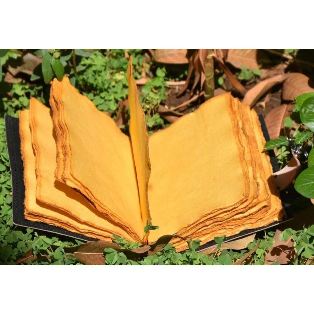 Blank Spell Book of Shadows Vintage Handmade Leather Journal Luna Moth Print 7X5