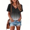 T Shirts For Women Pleated V Neck Dressy Casual Blouses Printing Short Sleeve Summer Tops Loose Fit