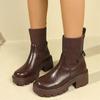 Fashion Plus Size 35-43 Women's Short Boots Winter Fashion Mid-calf Slip-on PU Leather Boots Round-toe Thick-soled Non Slip Women's Boot