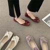 Fashion Flat Shoes for Women Spring and Autumn 2025 New Square Bow Bow Shallow Mouth Flat Shoes French Red Plus Size Women's Shoes