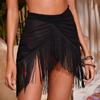 Women Beach Bikini Cover Up Lace Up Mesh Wrap Skirt Tassel Sarong Scarf Beachwear Bathing Suit Beachwear Swimsuits