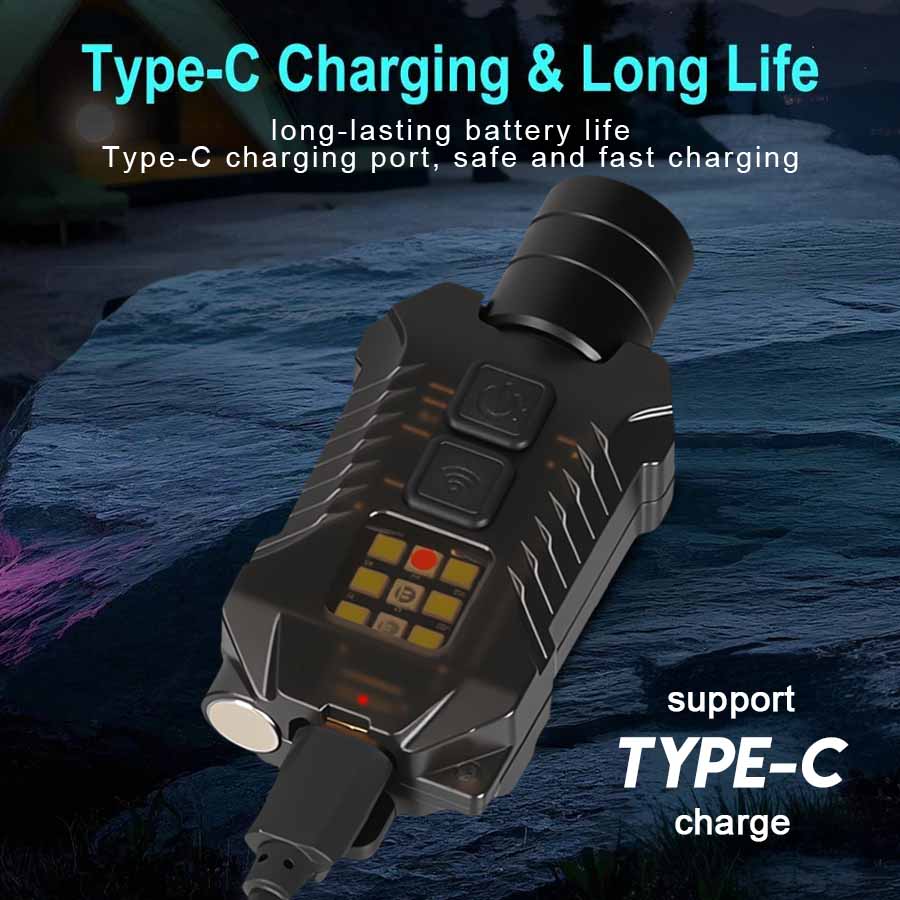 Portable Mini EDC Flashlight Dual Light Rechargeable Zoom Torch Powerful Pocket Floodlight with Tail Strong Magnet for Camping