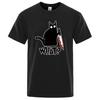 Men's t-Shirt High Quality 100% Cotton Knife Cat Print Oversized T Shirt Casual Loose Casual Shirt o-Neck t-Shirt Male Tees Tops
