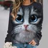Women's Cat Big Head Cute Print Long Sleeve T-shirt Casual Loose Pullover Female Streetwear Cute Tops Fashion Trend