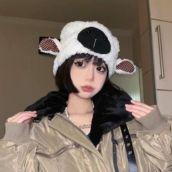 Lady Winter Hat Cartoon Lamb Head Shape Thick Fleece Ear Protection Dome Heat