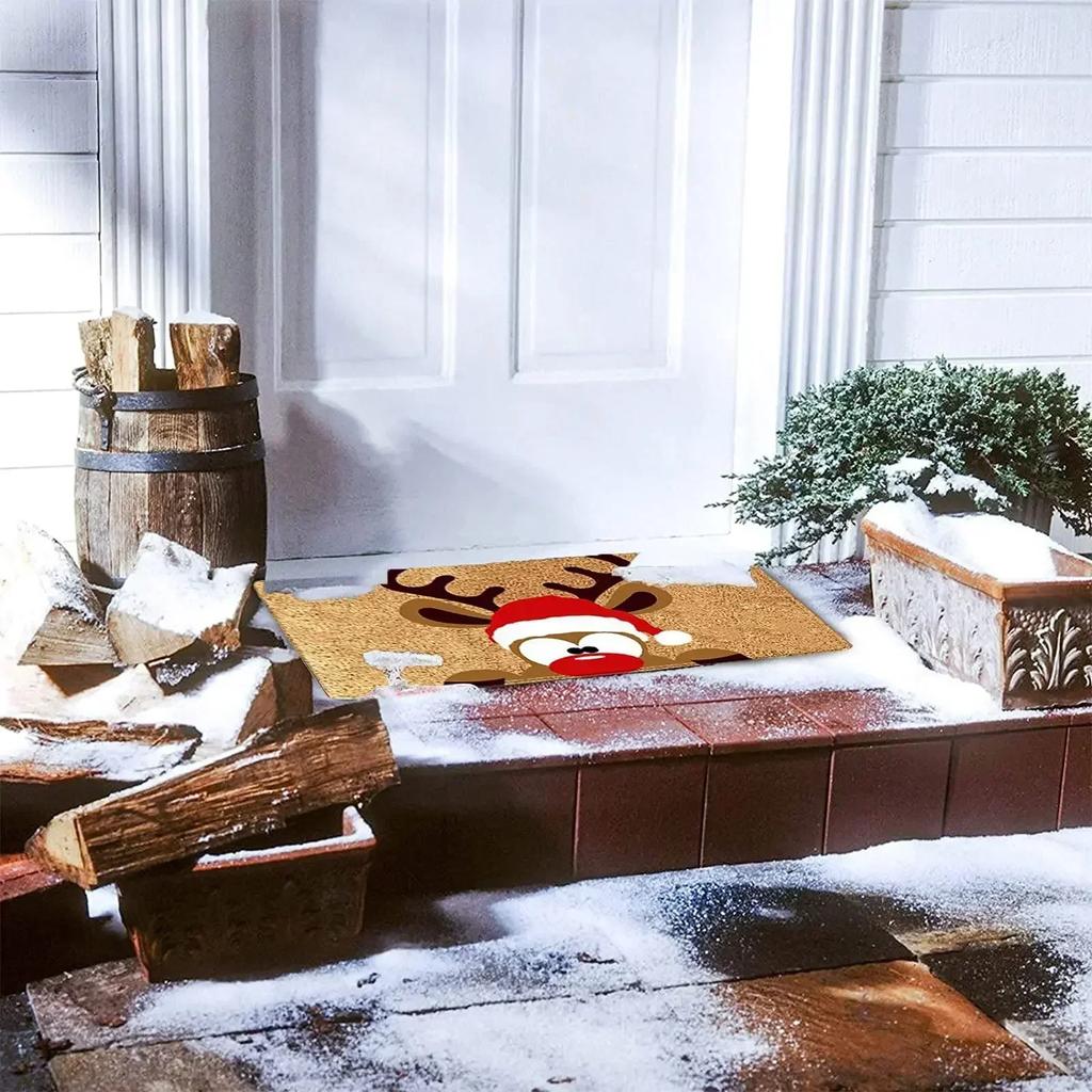 Merry Christmas Welcome Doormat Winter Non-Slip Rubber Backed Floor Mat for Home Indoor Outdoor Entrance Decoration