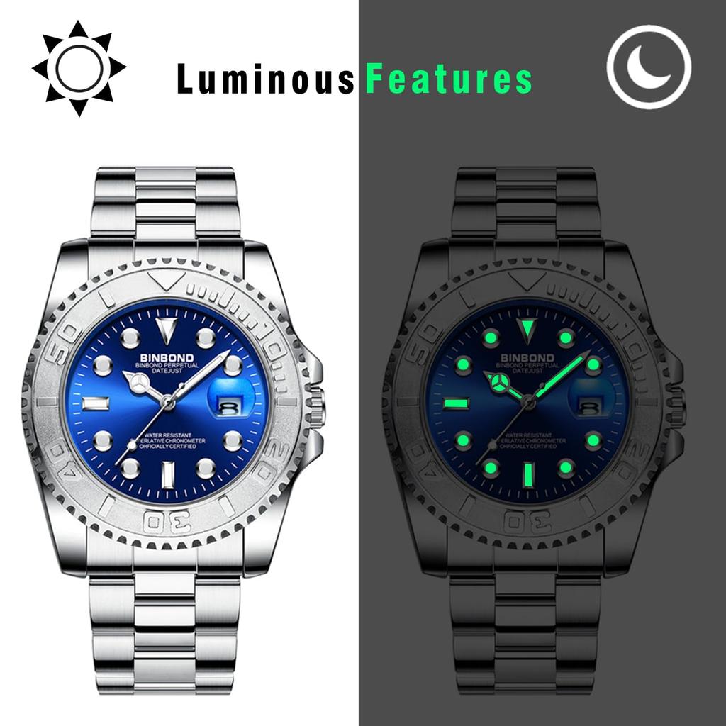Silver Waterproof Luminous Analog Stainless Steel Case Rotatable Quartz Watch Simple Stylish Casual Business Fashion Accessories Birthday Anniversary